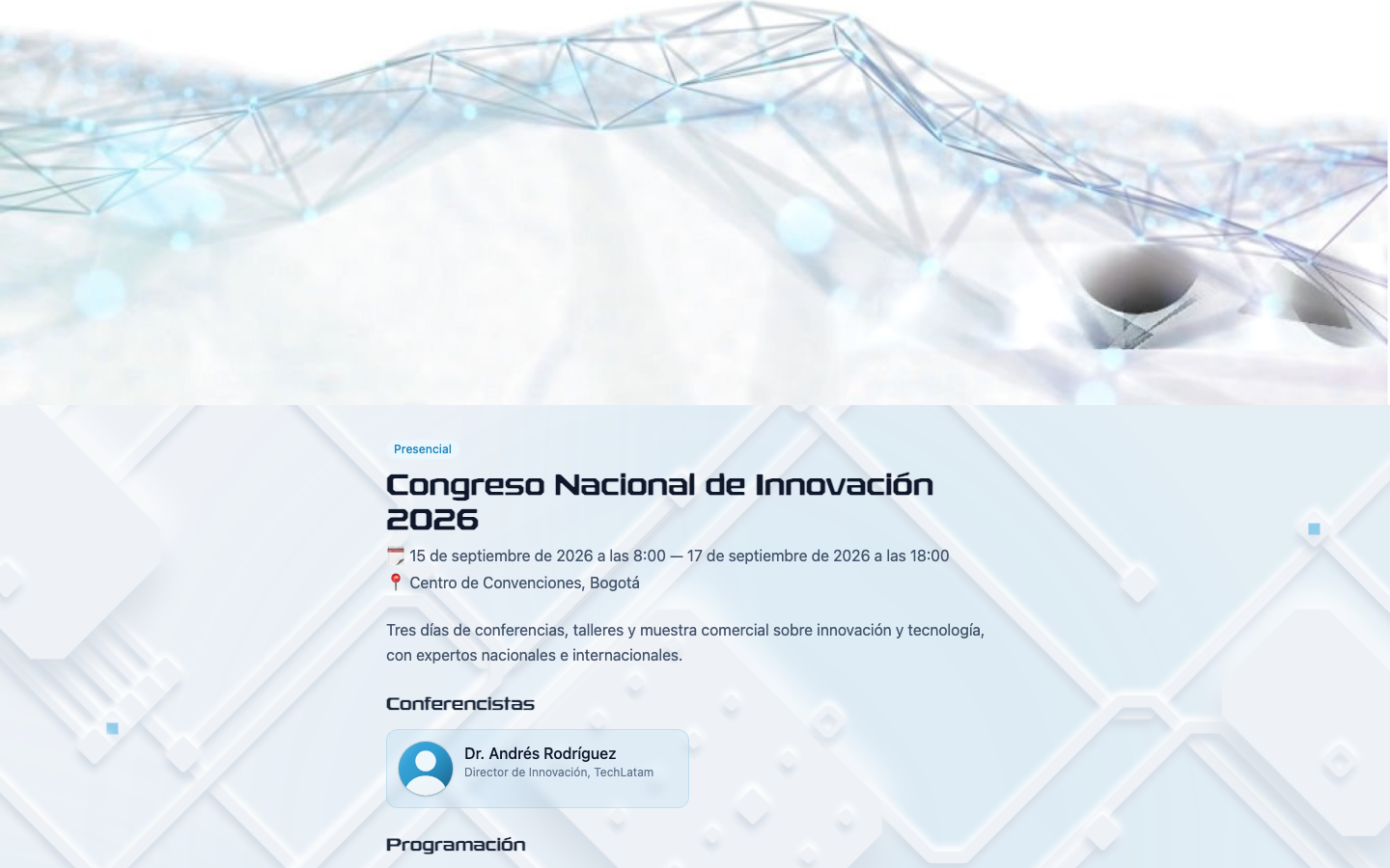 Formulario de inscripción de un evento en PAR